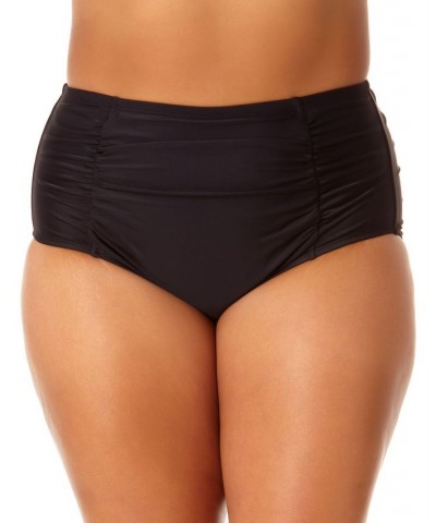 Plus Size Shirred-Front High-Waist Bottoms Rich Black $16.80 Swimsuits
