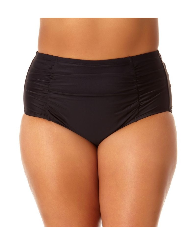 Plus Size Shirred-Front High-Waist Bottoms Rich Black $16.80 Swimsuits