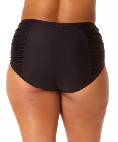 Plus Size Shirred-Front High-Waist Bottoms Rich Black $16.80 Swimsuits