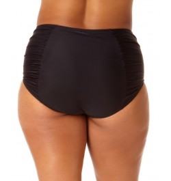 Plus Size Shirred-Front High-Waist Bottoms Rich Black $16.80 Swimsuits