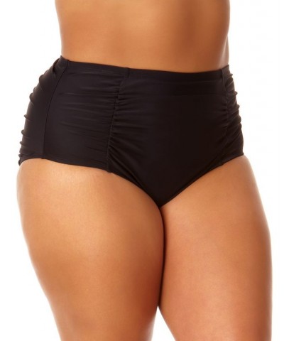 Plus Size Shirred-Front High-Waist Bottoms Rich Black $16.80 Swimsuits