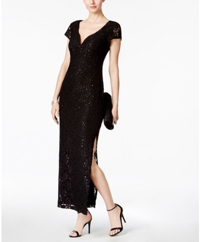 Petite Sequined Lace Column Gown Black $44.69 Dresses