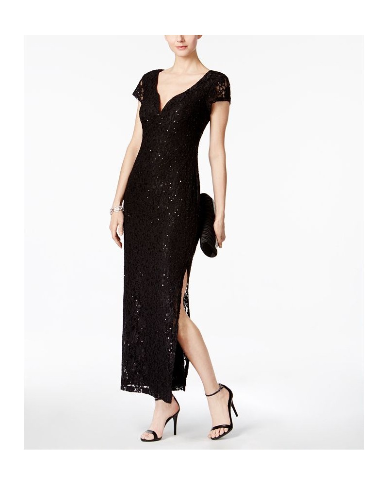 Petite Sequined Lace Column Gown Black $44.69 Dresses