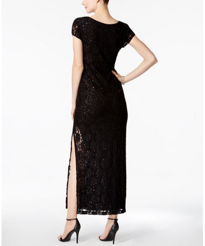 Petite Sequined Lace Column Gown Black $44.69 Dresses