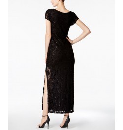 Petite Sequined Lace Column Gown Black $44.69 Dresses