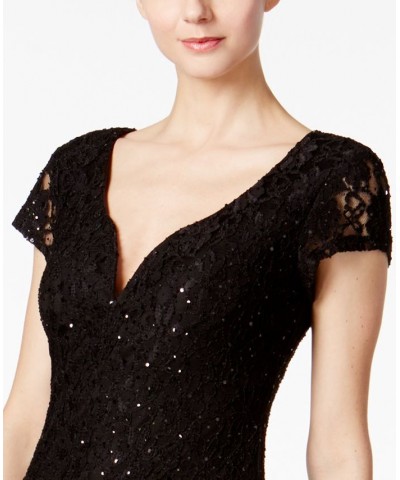 Petite Sequined Lace Column Gown Black $44.69 Dresses