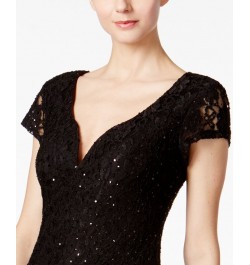 Petite Sequined Lace Column Gown Black $44.69 Dresses