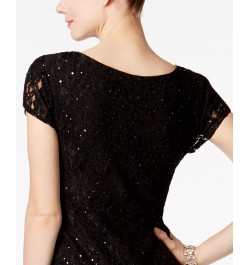 Petite Sequined Lace Column Gown Black $44.69 Dresses