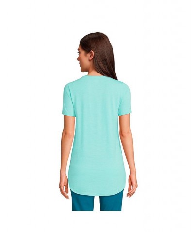 Women's Moisture Wicking UPF Sun Short Sleeve Curved Hem Tunic Top Turquoise pinstripe $22.77 Tops