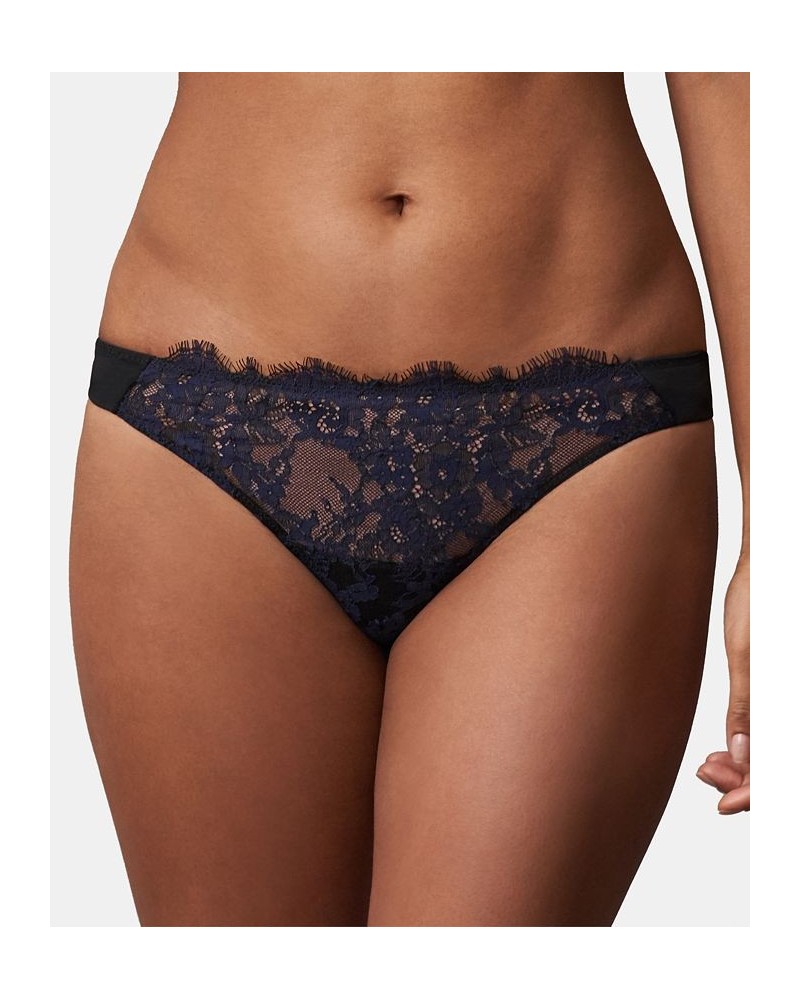 Women's Entice Eyelash Lace Trim Thong 371143 Black/Night $13.69 Panty