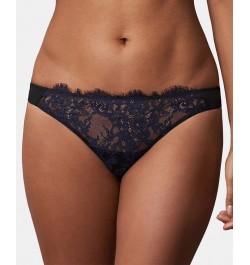 Women's Entice Eyelash Lace Trim Thong 371143 Black/Night $13.69 Panty