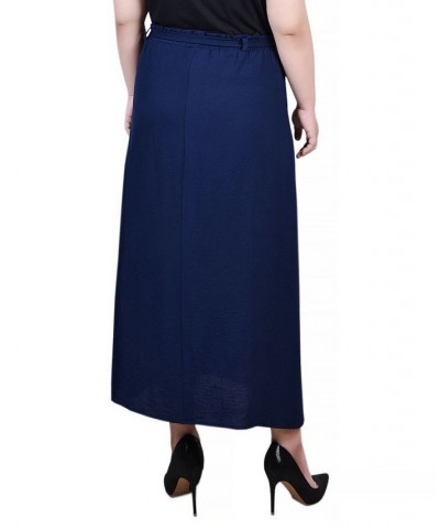 Plus Size Ankle Length Belted A-Line Skirt Blue $14.60 Skirts