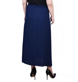 Plus Size Ankle Length Belted A-Line Skirt Blue $14.60 Skirts