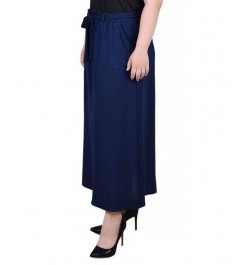 Plus Size Ankle Length Belted A-Line Skirt Blue $14.60 Skirts