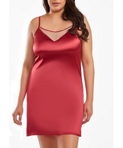 Jenna Plus Size Contrast Nude and Burgundy Satin Chemise Burgundy $34.23 Sleepwear