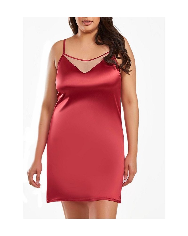 Jenna Plus Size Contrast Nude and Burgundy Satin Chemise Burgundy $34.23 Sleepwear