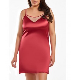 Jenna Plus Size Contrast Nude and Burgundy Satin Chemise Burgundy $34.23 Sleepwear