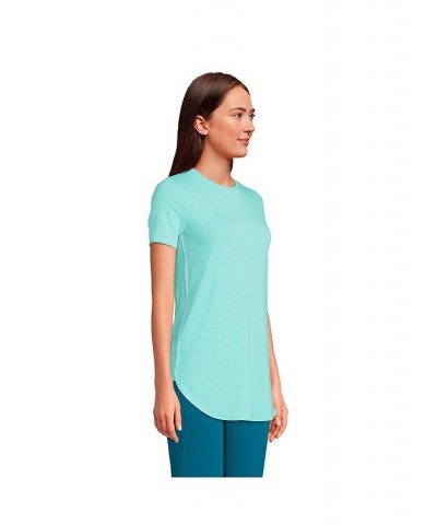 Women's Moisture Wicking UPF Sun Short Sleeve Curved Hem Tunic Top Turquoise pinstripe $22.77 Tops