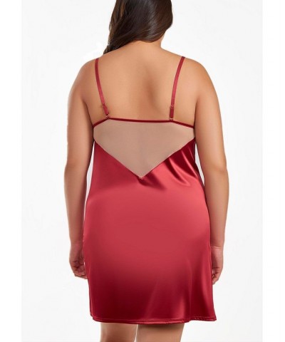 Jenna Plus Size Contrast Nude and Burgundy Satin Chemise Burgundy $34.23 Sleepwear