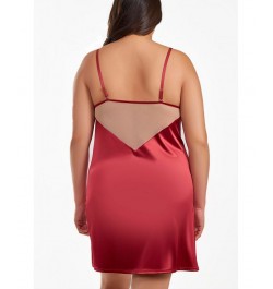 Jenna Plus Size Contrast Nude and Burgundy Satin Chemise Burgundy $34.23 Sleepwear