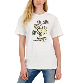Juniors' Peanuts-Woodstock Cotton Graphic Short Sleeve T-Shirt White $10.63 Tops
