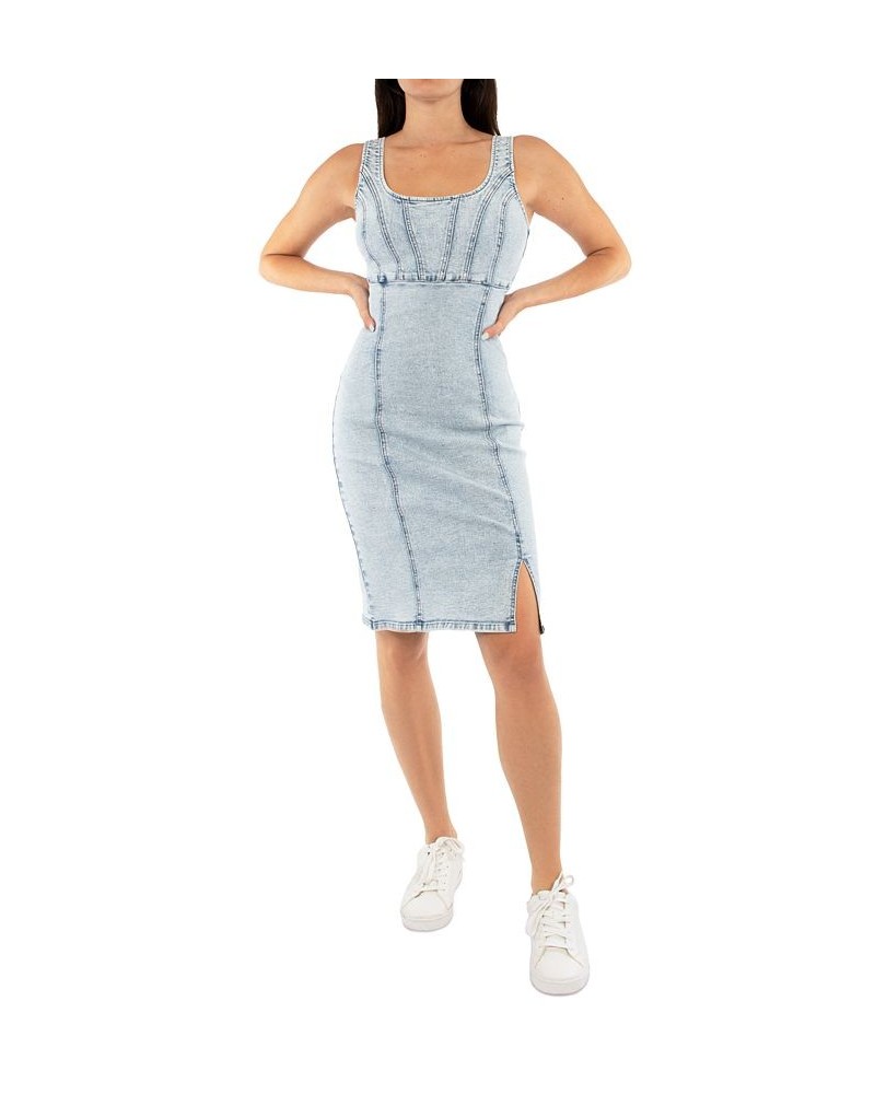 Women's Bustier Front-Slit Midi Denim Dress Blue/Black $13.76 Dresses