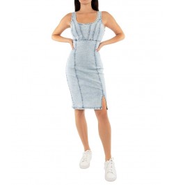 Women's Bustier Front-Slit Midi Denim Dress Blue/Black $13.76 Dresses