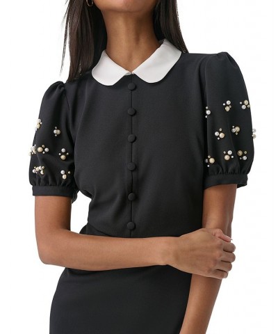 Women's Embellished-Sleeve Sheath Dress Black $60.04 Dresses