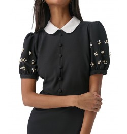 Women's Embellished-Sleeve Sheath Dress Black $60.04 Dresses