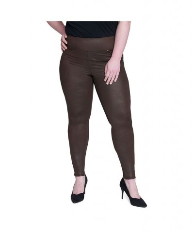 Jeans Women's Plus Size Tummy Toner Pull-on Coated Ponte Pants Espresso Coated Distressed Dark Brown $21.07 Pants