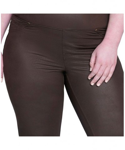 Jeans Women's Plus Size Tummy Toner Pull-on Coated Ponte Pants Espresso Coated Distressed Dark Brown $21.07 Pants