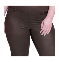 Jeans Women's Plus Size Tummy Toner Pull-on Coated Ponte Pants Espresso Coated Distressed Dark Brown $21.07 Pants