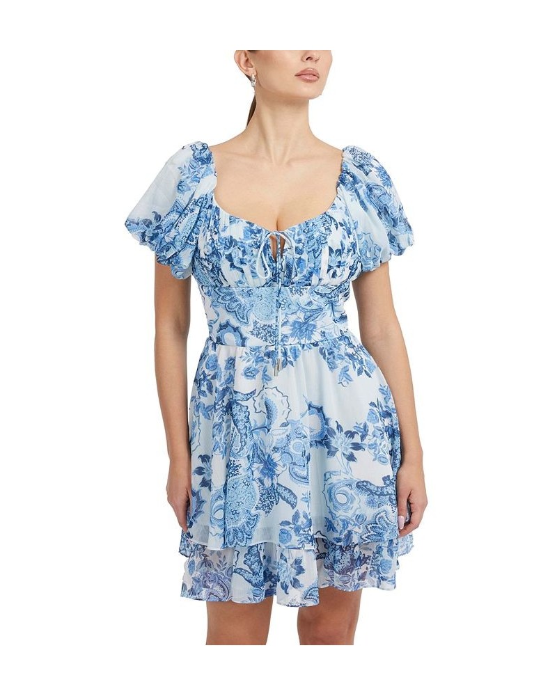 Women's Short Sleeve Eco Gilda Smocked Mini Dress Blue $59.34 Dresses