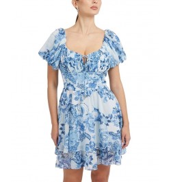 Women's Short Sleeve Eco Gilda Smocked Mini Dress Blue $59.34 Dresses