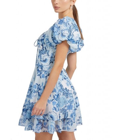 Women's Short Sleeve Eco Gilda Smocked Mini Dress Blue $59.34 Dresses