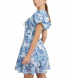 Women's Short Sleeve Eco Gilda Smocked Mini Dress Blue $59.34 Dresses