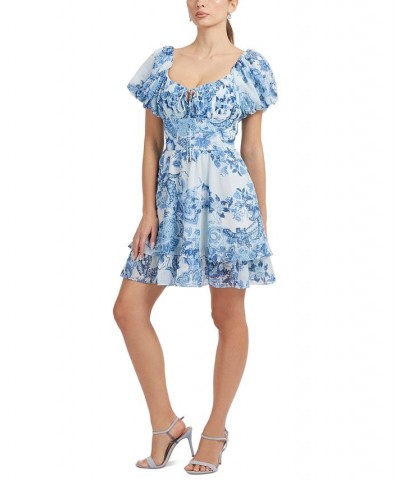 Women's Short Sleeve Eco Gilda Smocked Mini Dress Blue $59.34 Dresses