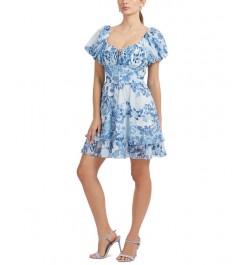 Women's Short Sleeve Eco Gilda Smocked Mini Dress Blue $59.34 Dresses