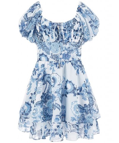 Women's Short Sleeve Eco Gilda Smocked Mini Dress Blue $59.34 Dresses