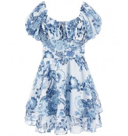 Women's Short Sleeve Eco Gilda Smocked Mini Dress Blue $59.34 Dresses