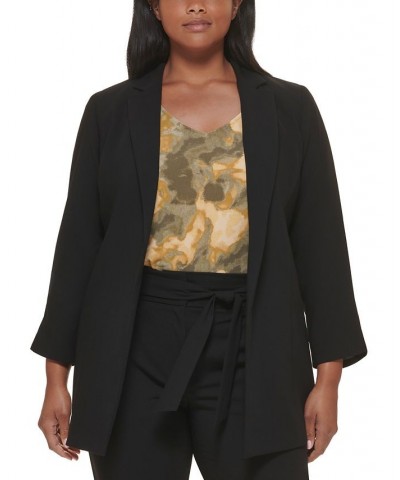 Plus Size Ruched-Sleeve Open-Front Blazer Black $40.75 Jackets