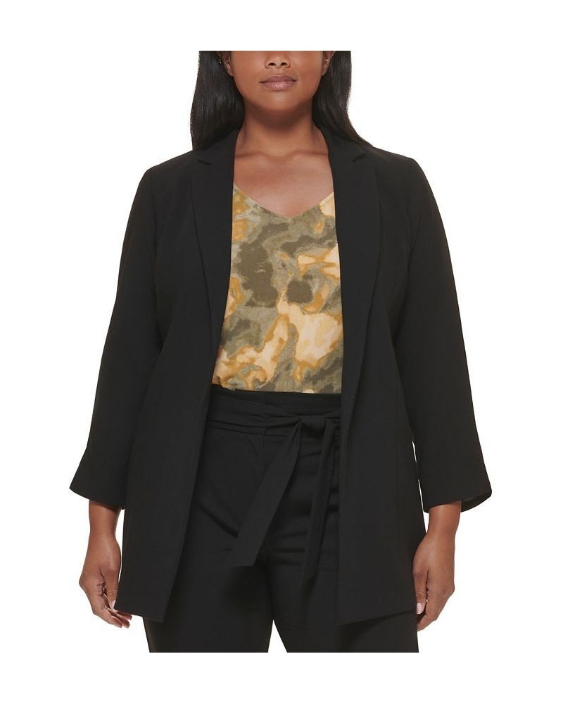 Plus Size Ruched-Sleeve Open-Front Blazer Black $40.75 Jackets