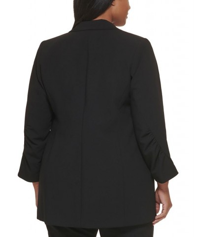 Plus Size Ruched-Sleeve Open-Front Blazer Black $40.75 Jackets