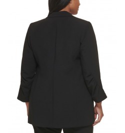 Plus Size Ruched-Sleeve Open-Front Blazer Black $40.75 Jackets