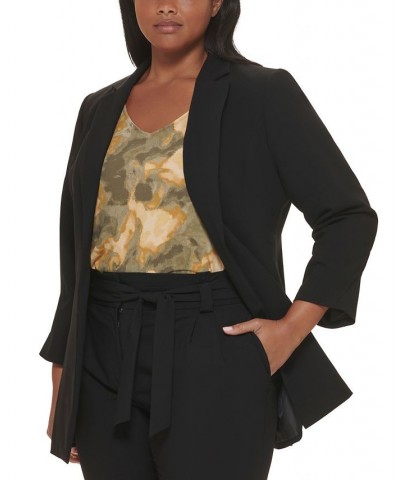 Plus Size Ruched-Sleeve Open-Front Blazer Black $40.75 Jackets