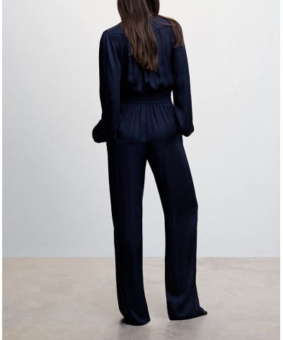 Women's Wrap Neckline Satin Jumpsuit Navy $36.30 Pants