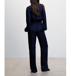 Women's Wrap Neckline Satin Jumpsuit Navy $36.30 Pants