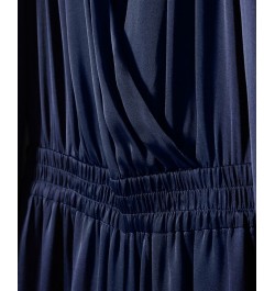 Women's Wrap Neckline Satin Jumpsuit Navy $36.30 Pants