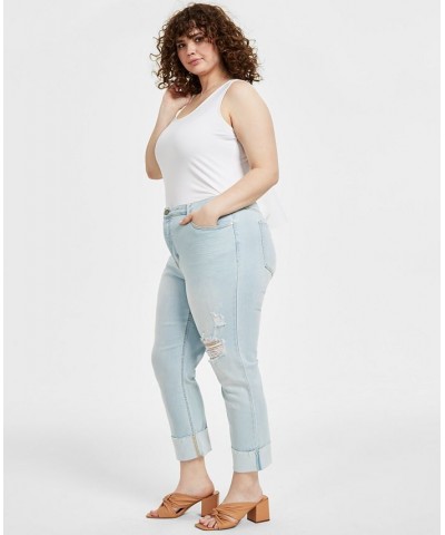 Trendy Plus Size Oversized Shirt & Ripped Straight Jeans Blue $18.29 Jeans