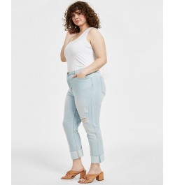 Trendy Plus Size Oversized Shirt & Ripped Straight Jeans Blue $18.29 Jeans